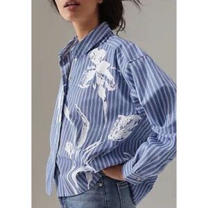Anthropologie Maeve Alaina Swing Buttondown Shirt in Blue and White Stripes